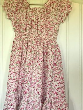 Girls Pink Floral Smocked Casual Dress